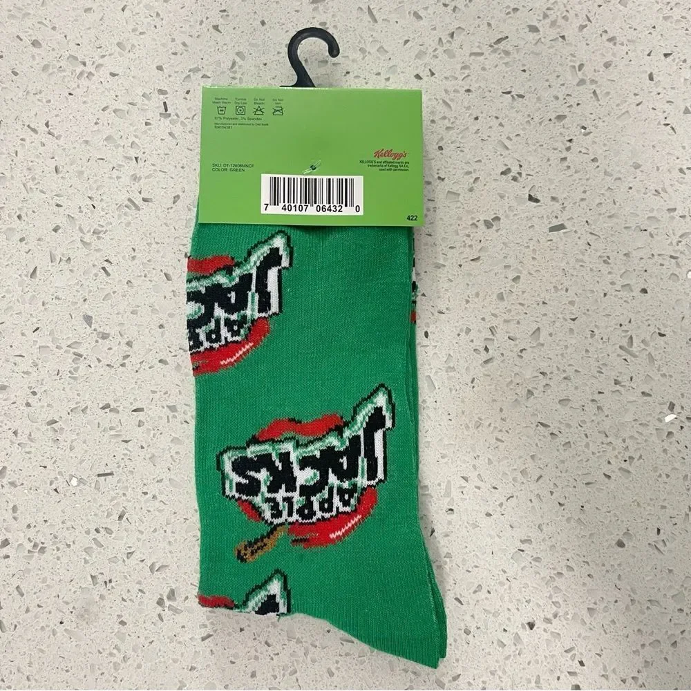 Kellogg’s Apple Jacks Men’s Green Fun Print Novelty Crew Socks Shoe Size 6-12